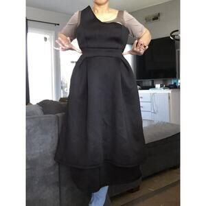 FashionNova Black One-Shoulder Scuba Fit & Flare Dress Pockets Structured Midi L